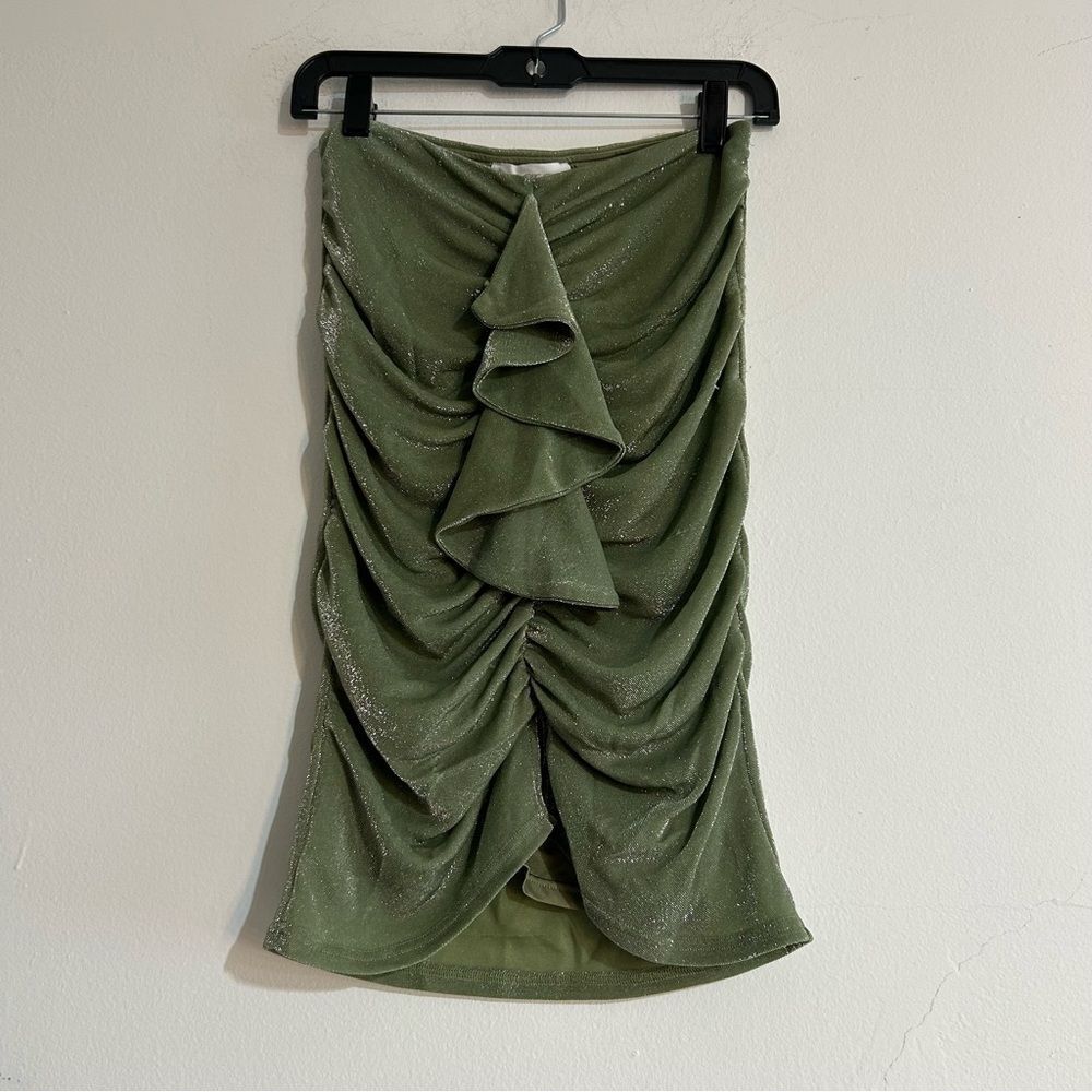 Anthropologie Mare Mare Green Ruched Ruffle Mini Skirt Size Small
